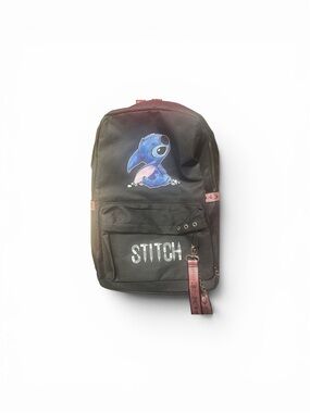 Stitch Graphic Black Backpack with Pink Accents